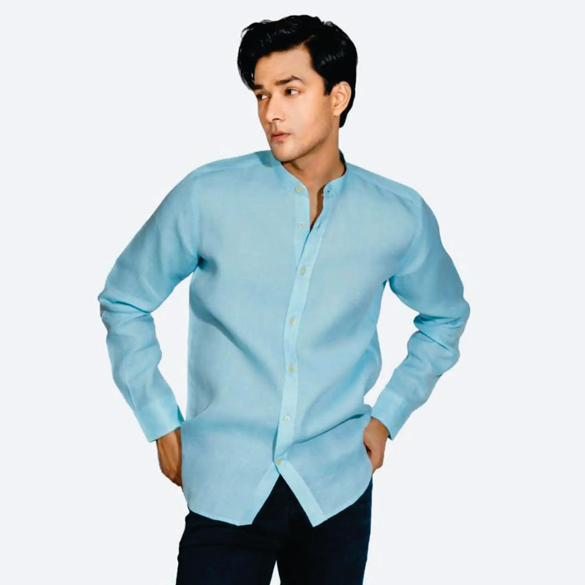 Slim Fit Muscular Mens Sports Leisure Shirt Long Sleeve Stretch Business Office Work Shirts for men