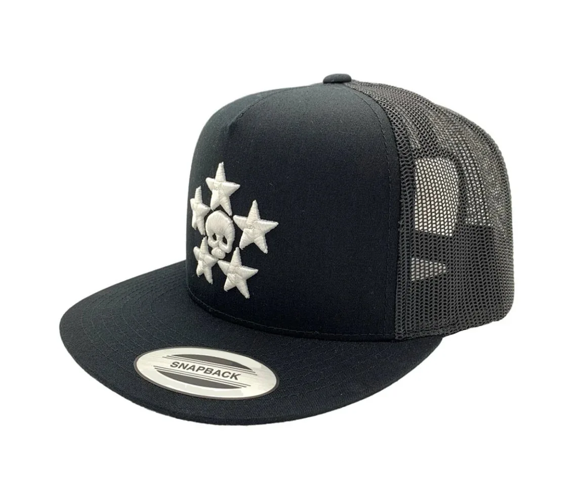 Hiphop Style Trucker Hat for Men 3D Embroidery 5-Panel Flat Brim High Quality High Profile Cotton and Mesh Fabric Trucker Hat