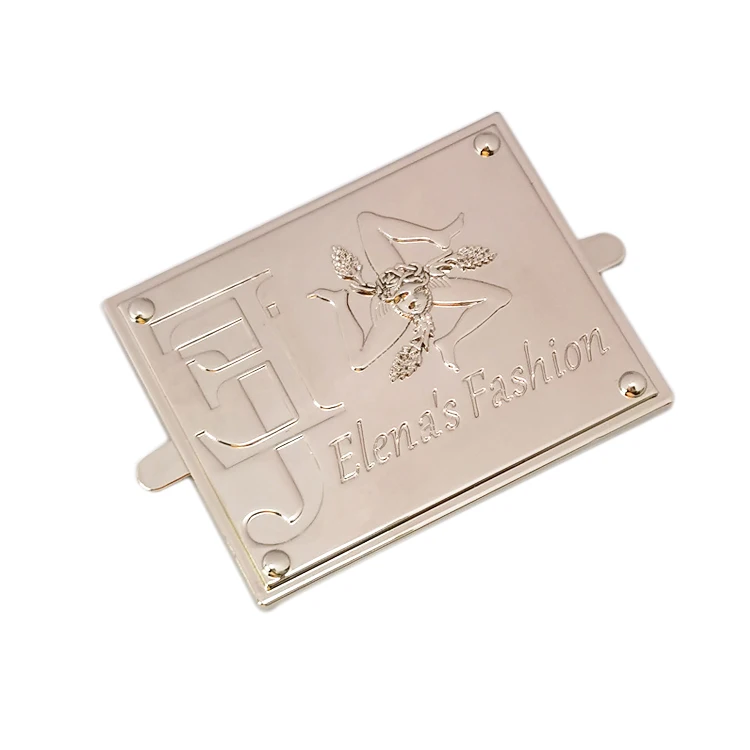 High quality embossed brand metal logo plate custom metal labels tags for handbags
