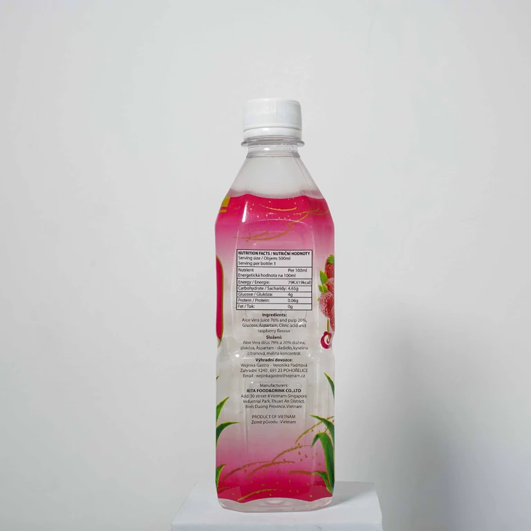 Aloe Vera Pulp Juice Drink Diet Beverages with Raspberry Flavor Bottled Drinking Free Sample Private Label Export