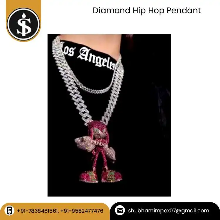 CVD HPHT Diamonds Gold Hip Hop Pendant with Knuckles in Red Rubies/ Green Emeralds At Competitive Market Price