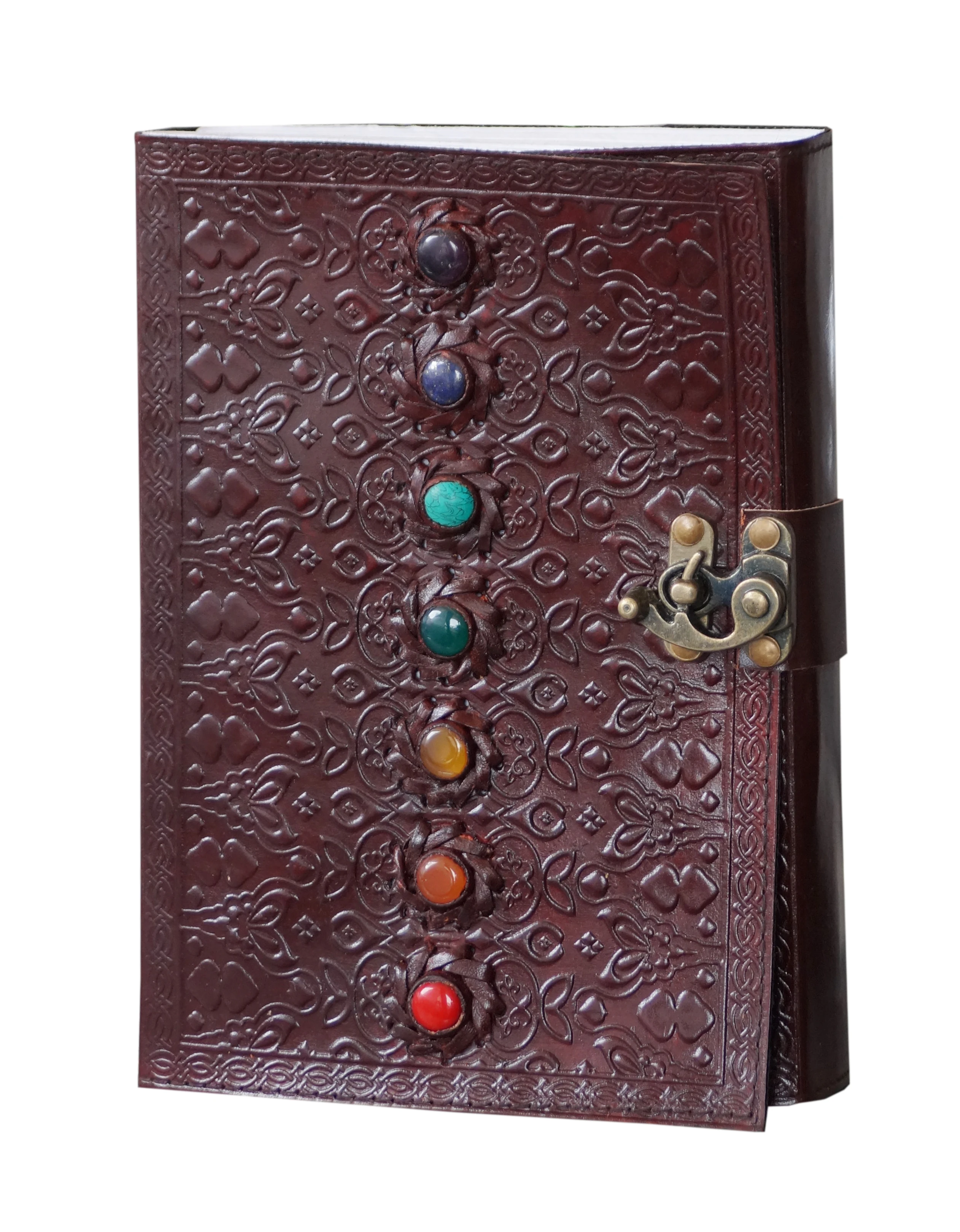 Leather Journal Large Spiritual Chakra Healing Seven Stone Witchcraft Supplies Grimoire Book of Shadows Diary Writing Notebook