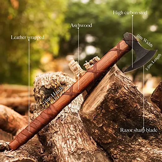 Custom Handmade Top Quality steel Survival Axe Battle Axe Great For Camping Chopping Outdoor Axe Beauty of wood handle