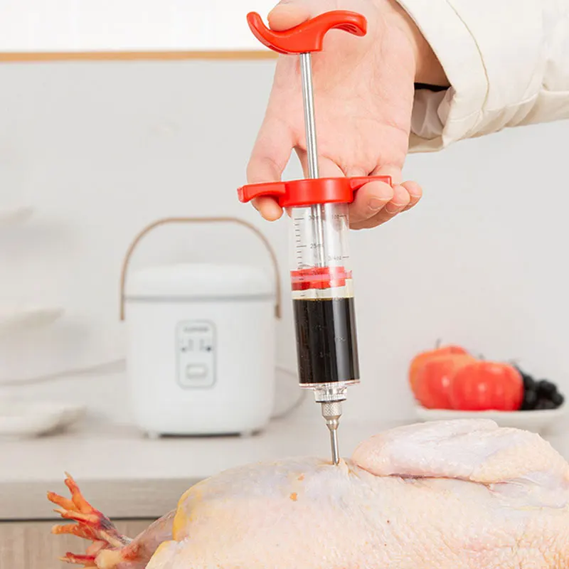 Sale Turkey Brush Brine Saline BBQ Stainless Steel Kit Plastic Marinade Meat Injector Syringe