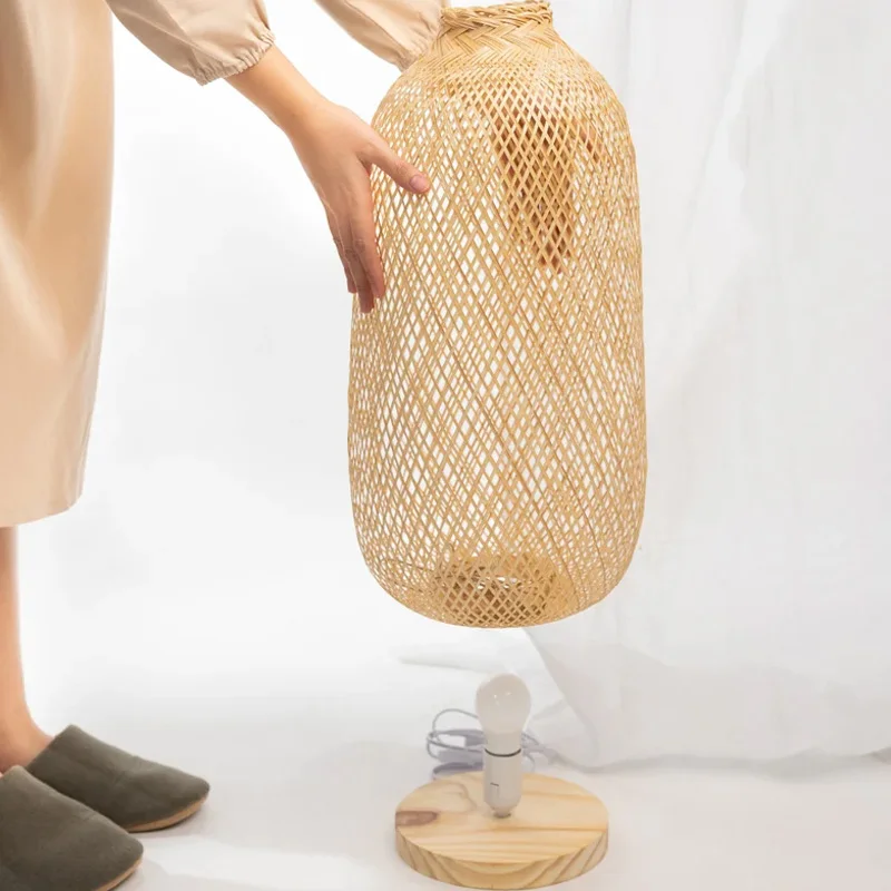 Hot Sale High Black Bamboo bamboo floor lamp Wicker Lampshade with Wooden Base  Many Sizes Vietnam Manufacturer