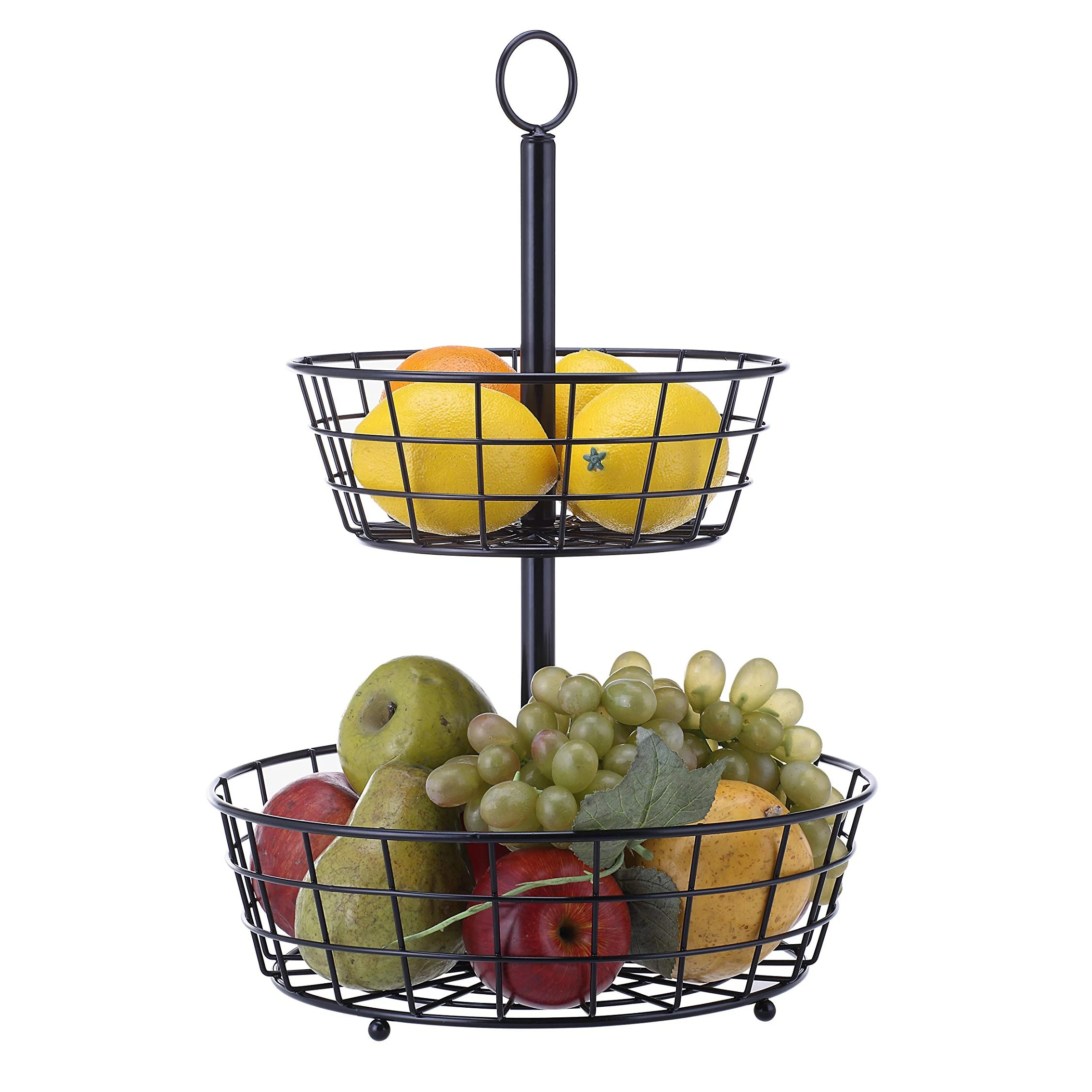 Household Kitchen Decoration Metal Wire Home Goods Storage Baskets Iron Round Wire Fruit Basket with Handle