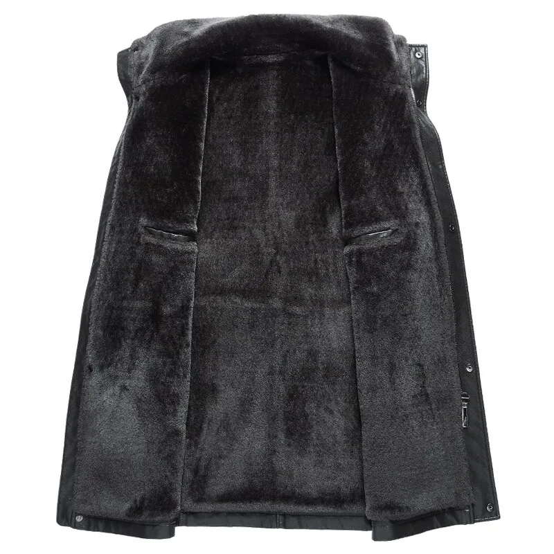 Fur Integrated Men Leather Jacket Mid-length Thickened Natural Sheepskin Lapel Home Casual Jacket Factory Direct Sales