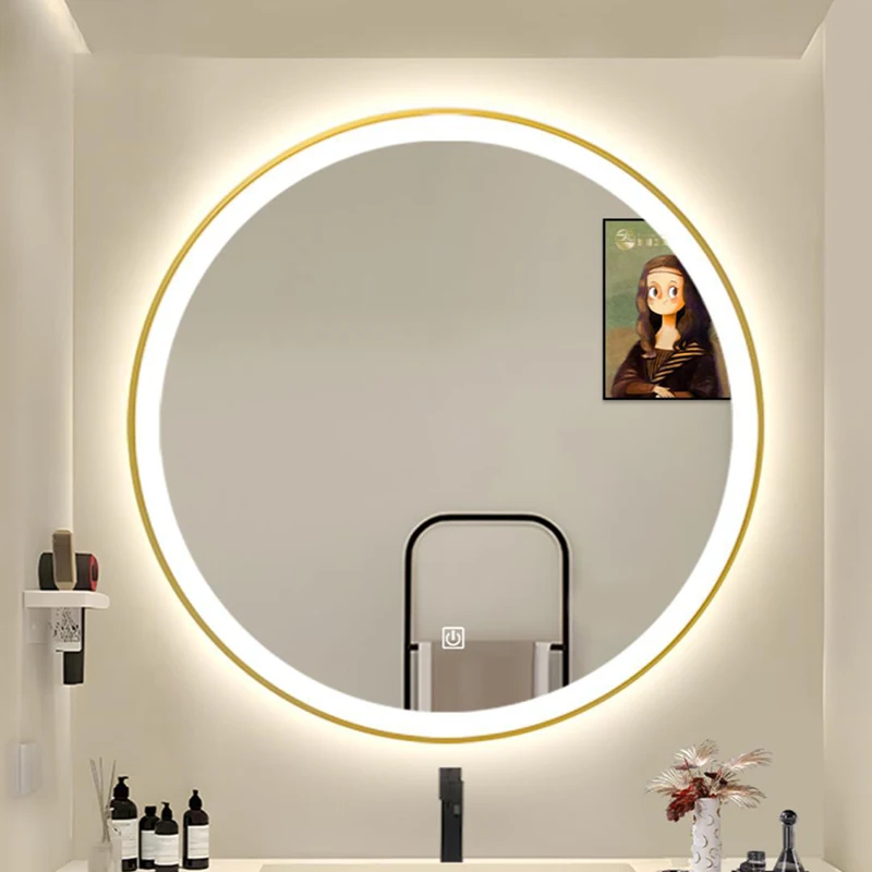 Round Aluminum Alloy Frame Anti Fog Explosion-proof LED Light Mirror With Touch Sensor Classical Design Bathroom Mirror