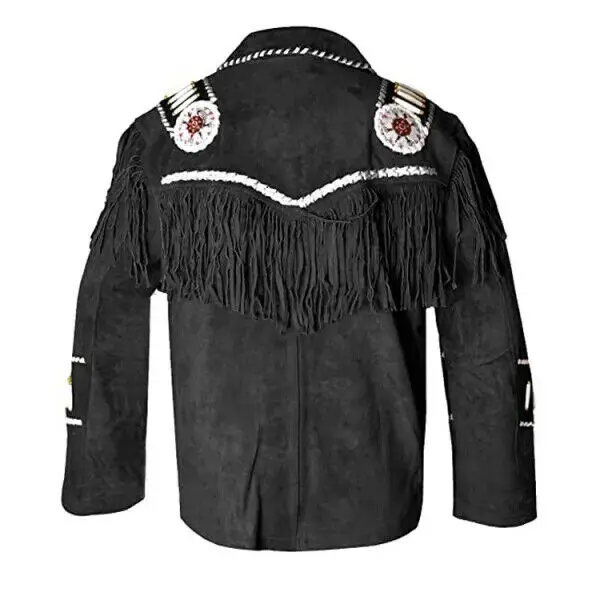 High Top Quality Fringed & Beaded Original Cow Suede Leather Western Style Men Cheap Cowboy Leather Jacket