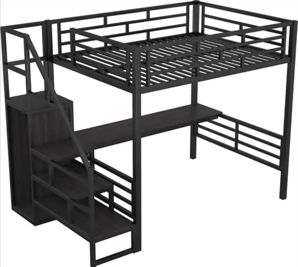 Twin over Twin Metal Bunk Bed with Side Ladder and Full-Length Guardrail Space-Saving Design for Bedroom Hotel school furniture