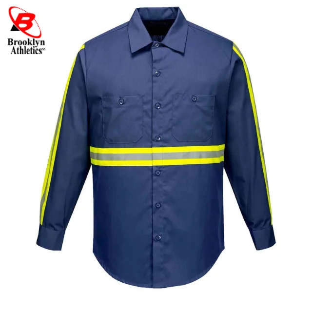 Brooklyn athletics ny Hi Vis Shirts Mens Cotton Work Shirt Long Sleeve Reflective Tape