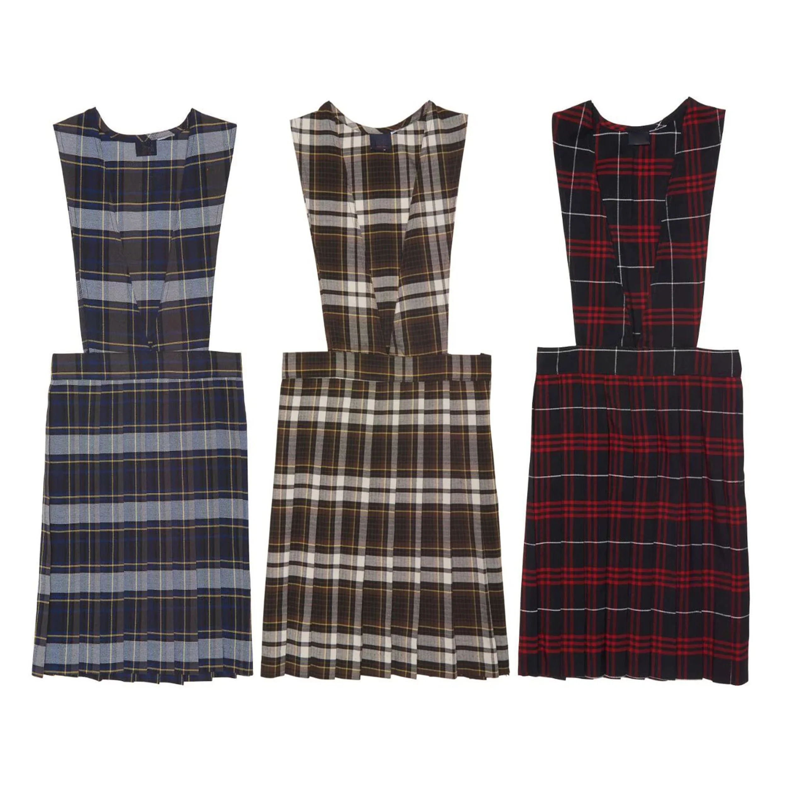 High Quality Tartan sleeveless Girls School Dresses Cotton Uniform Plaid V-Neck Pleated Jumper custom uniform skirts