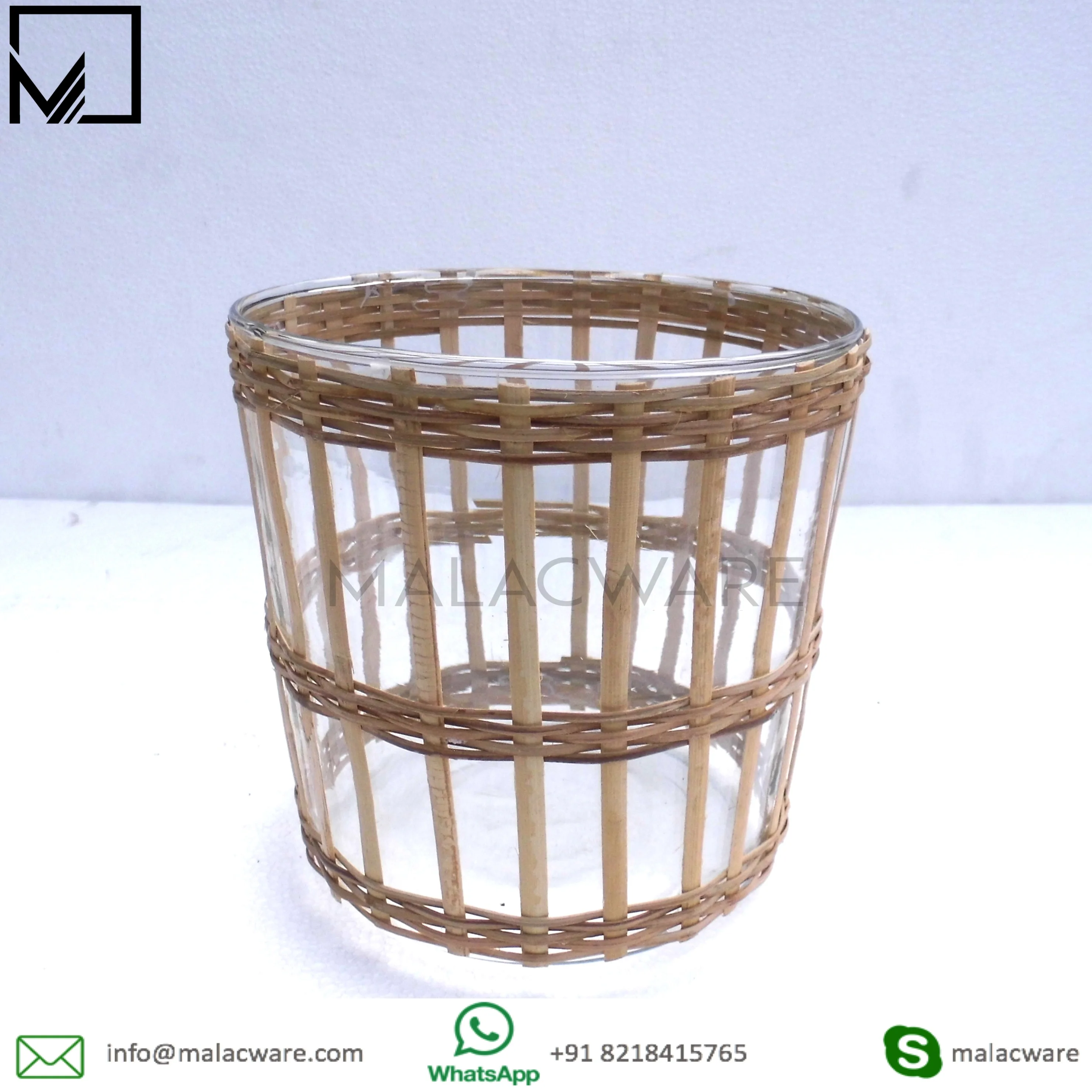 attractive design wholesale offer mid summer sale bamboo woven glass made with logo engraving flower vase
