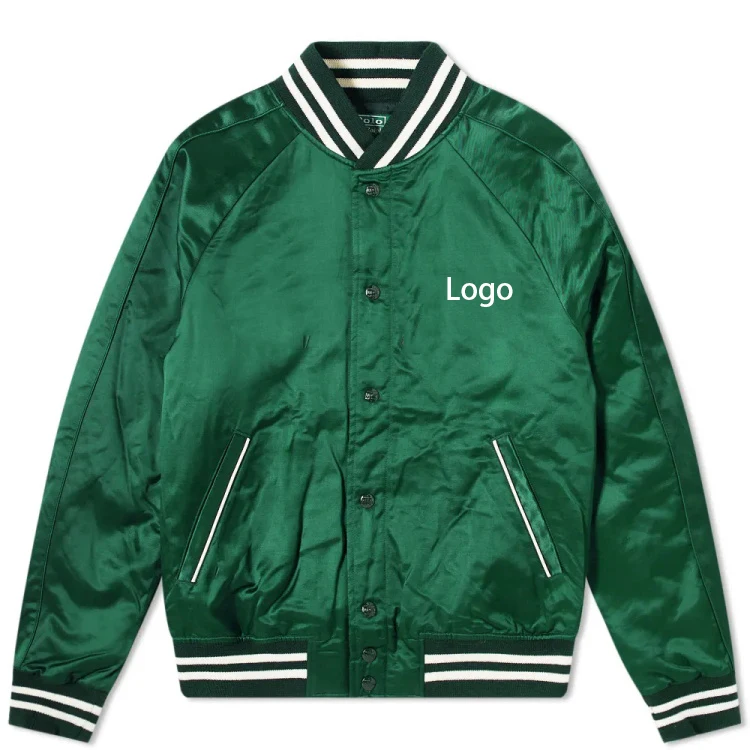 Men Bomber Satin Baseball Jackets / Cheap Price Satin Jackets Starter Embroidered Long Sleeve Silk Fabric School And College
