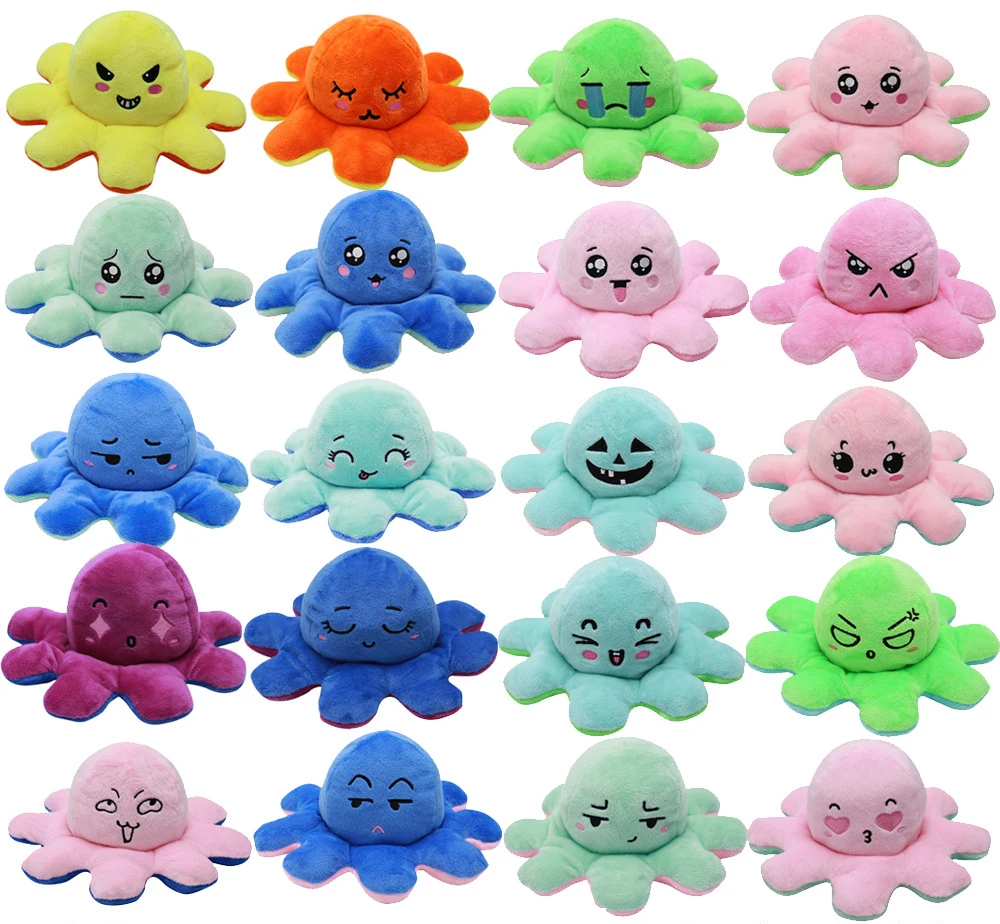 Ama zon Hot Selling High quality Stuffed Animals Emoticon Toys Octopus Flip Reversible Plush 20cm Octopus Pillow