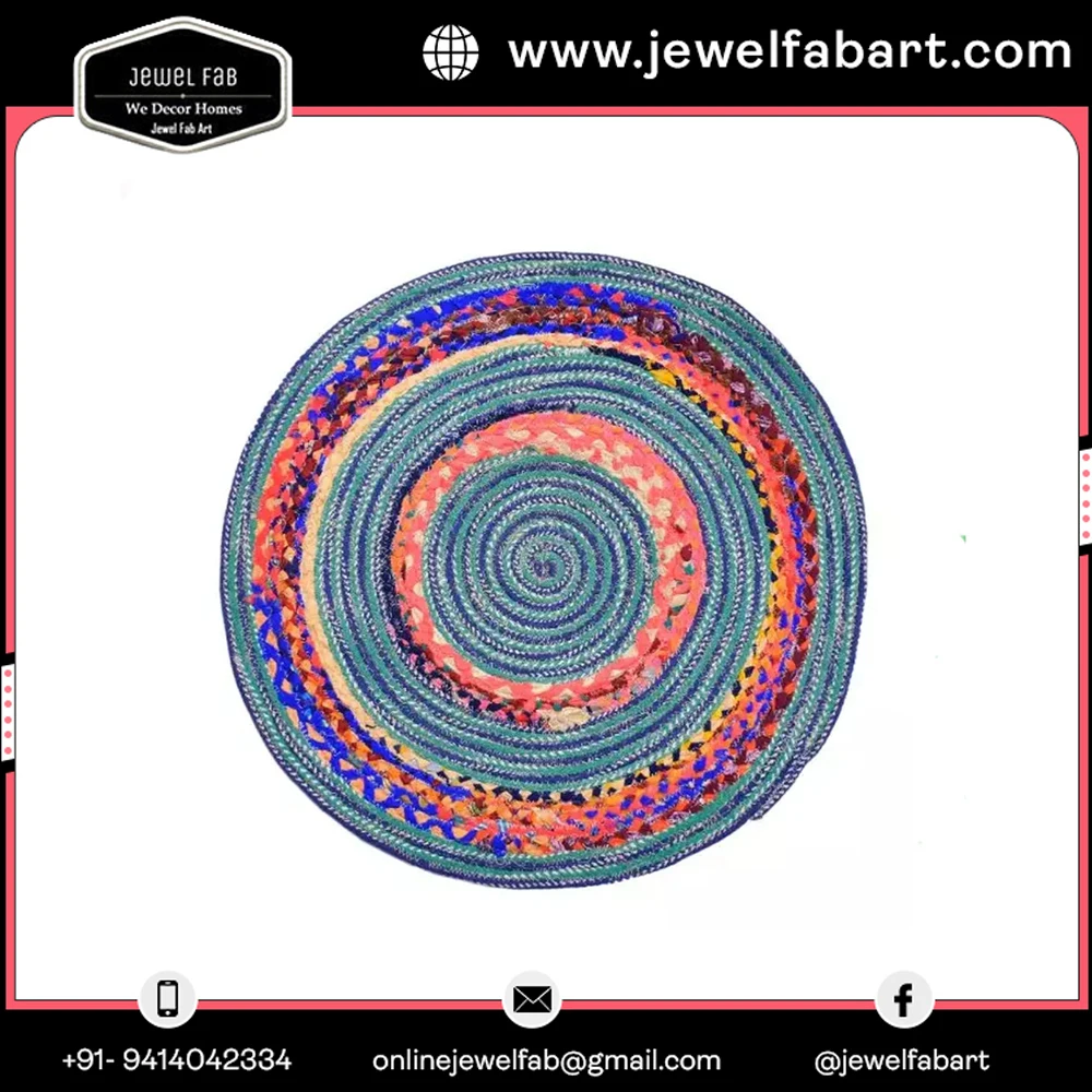 100% Cotton Handmade Round Carpet Living Room Bedroom Chindi Round Rug Carpet 120 cm Floor Area Rug