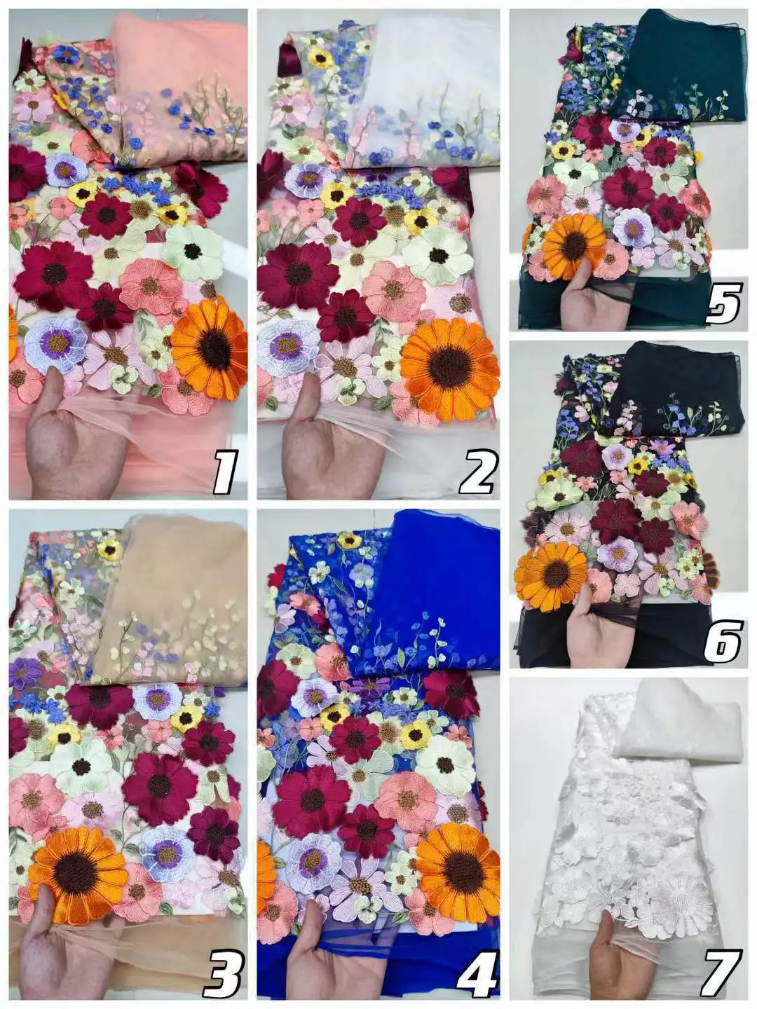 Bridal Fabric for Wedding Dress, 3D Flower French Tulle Lace Applique/African Embroidery Cotton Embroidered fabric