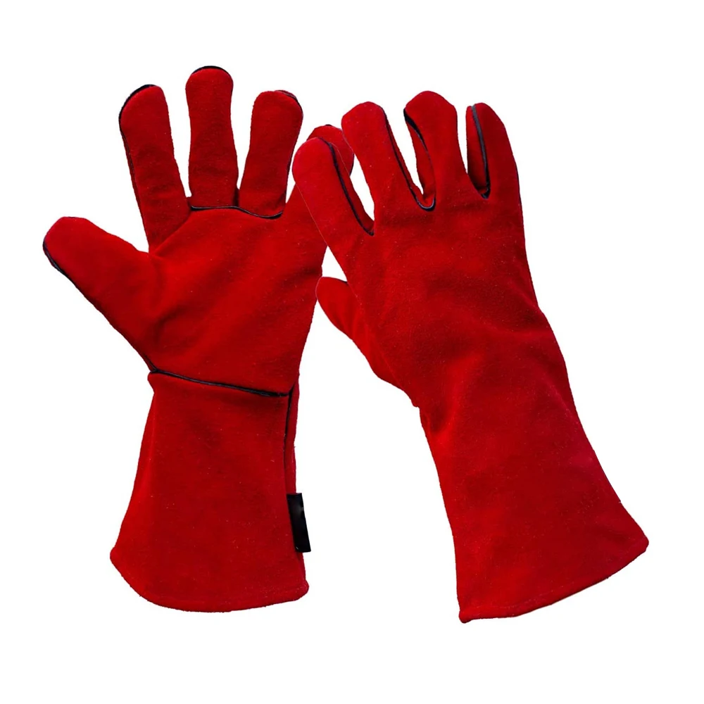 Premium Cow Hide Split Leather Welding Gloves Top Quality Cowhide Hand Leather Gloves Red Long Welders Cow Split gloves