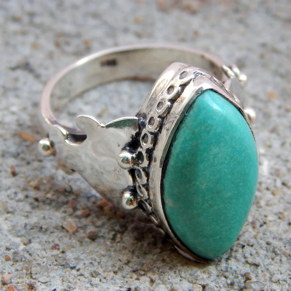 Free Form Size Blue Turquoise Gemstone Ring 925 Solid Sterling Silver Ring Handmade Ring For Woman