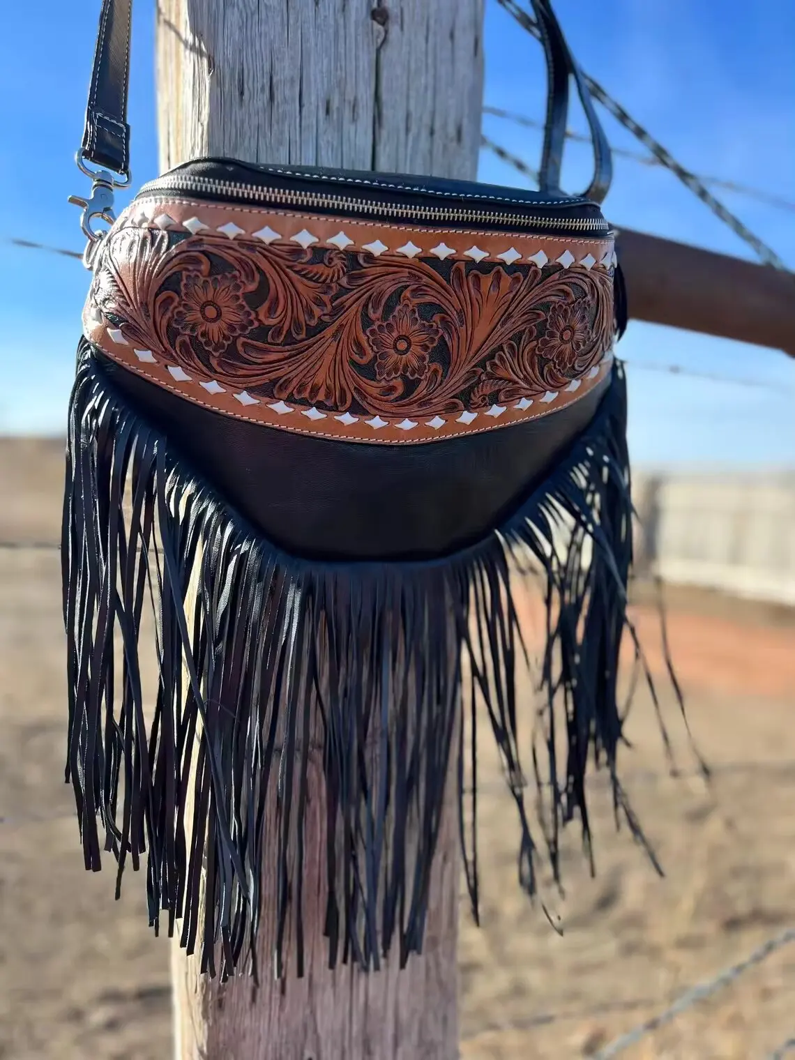 High Quality Hand Made Leather Casual Trend Waist Bag Street Style Fringe Sling Bum Bag Shoulder Crossbody At Wholesale