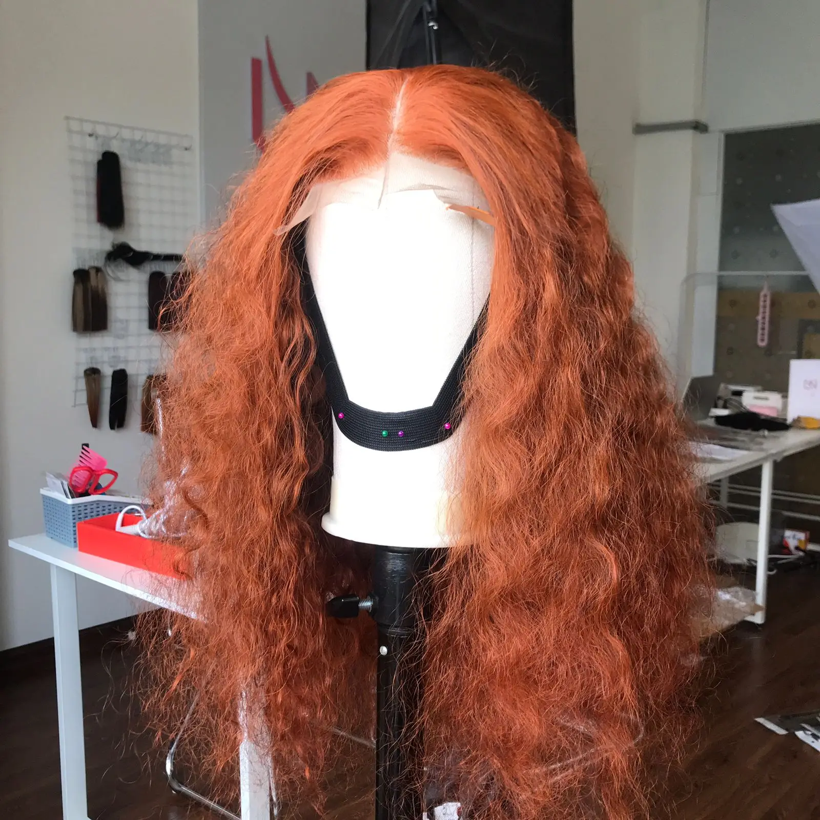 Orange Color Long Deep Wavy Wigs 100% Vietnamese Virgin Human Hair Wigs Can Be Customized All Color, Hair Extensions