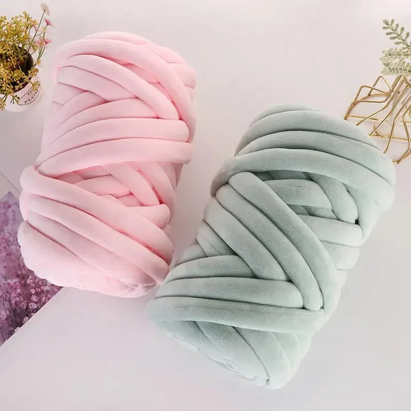 Handmade woven Big Acrylic Bulky 2cm Thick Roving Softy Tubular Super Vegan Velvet Chunky Tube Yarn