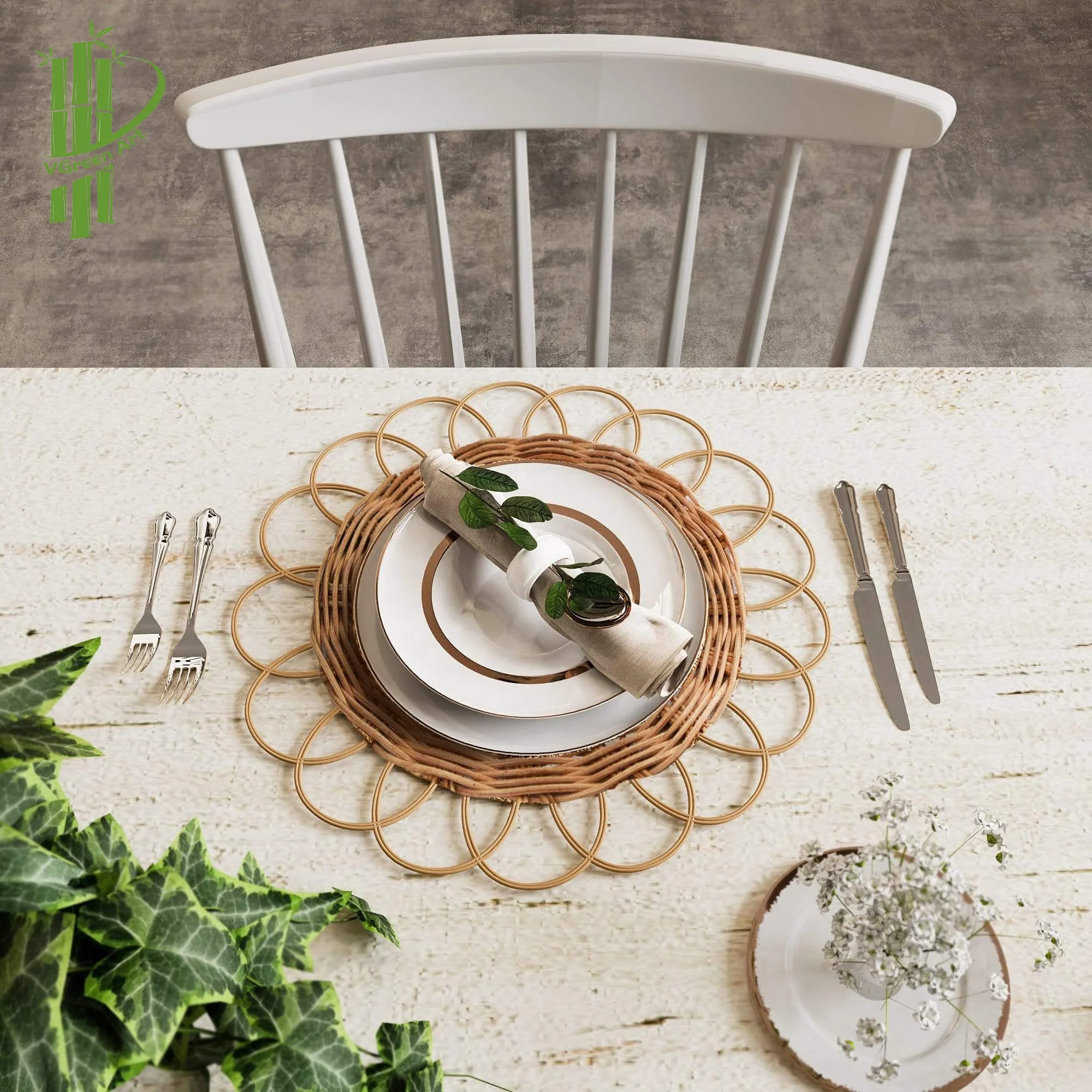 BEST SELLING PRODUCT rattan charger plates flower shape woven placemats bamboo coaster plate wall decor home decorations art
