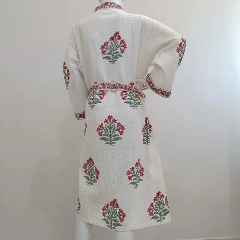 Cotton Waffle Spa Robe Classy Handmade Beach Cover up Super Absorbent Bathrobe Block Print Beautiful Bridesmaid Robes Robe