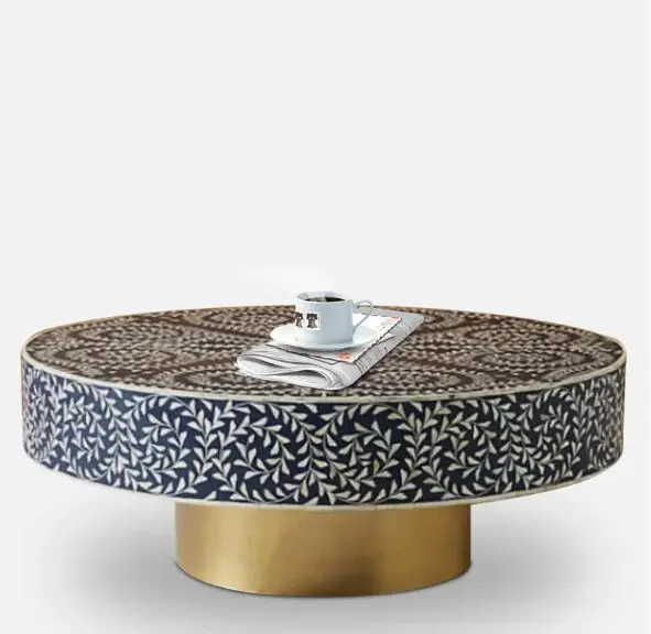 Mother of Pearl Inlay Furniture Wholesale Bone Inlay Coffee Table Black Color Modern Home Furnishing Decorative Accessories