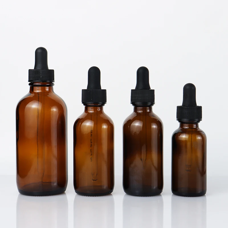 Refillable Boston Eye Drop Hair Oil Bottle Clear brown 60ml 2oz 1oz 4oz Amber Glass Dropper Bottles