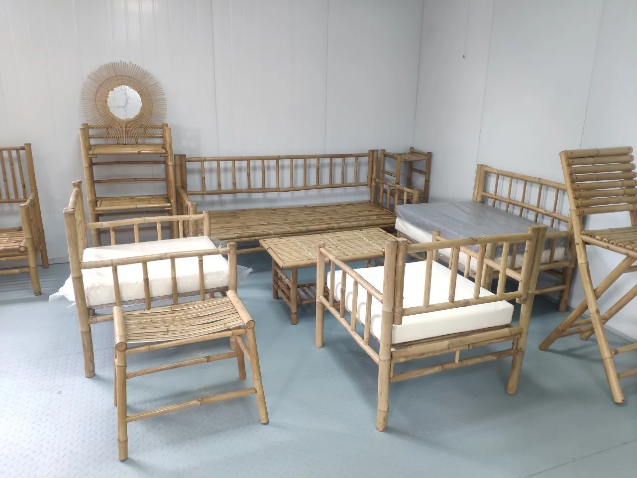 Bamboo wardrobe with canvas cover for bedroom, storage household items, natural material from Vietnam