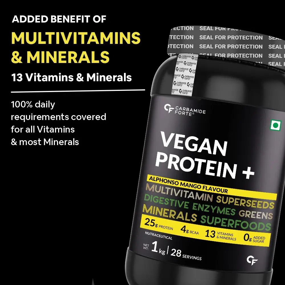 Vegan Protein Powder - Plant Based Pea Protein Powder with Multivitamin,Minerals,Superfoods, Digestive Enzymes - Alphonso Mango