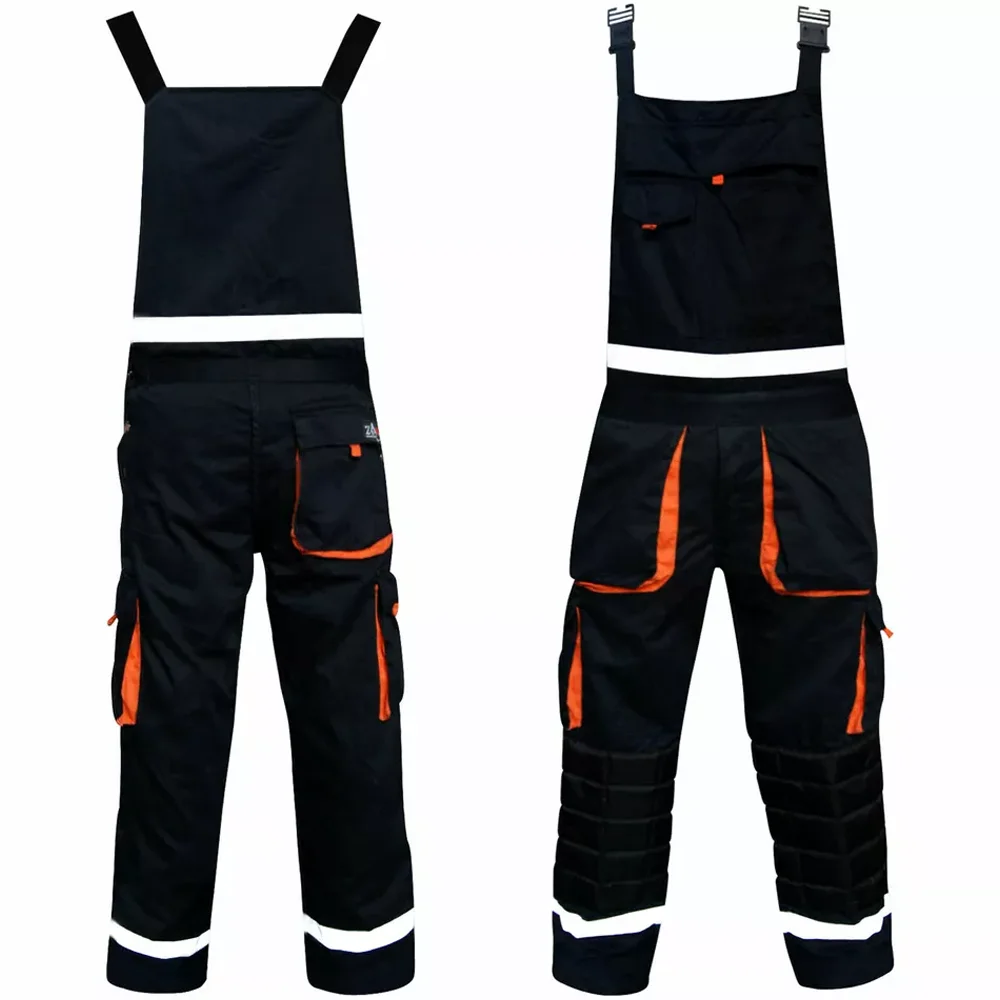 Mach 2 Mens Kneepad Bib & Brace Work Dungarees Overalls Blue, Black, Grey Work Uniform Worksuits Coverall