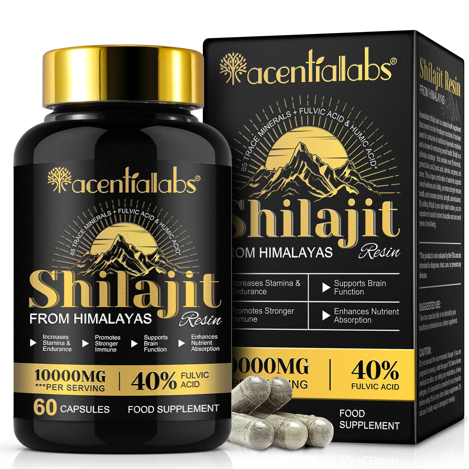 10000Mg Maximum Potency Organic Capsules 60 Count Promotes Stronger Immune Food Supplement Pure Himalayan Shilajit Capsules