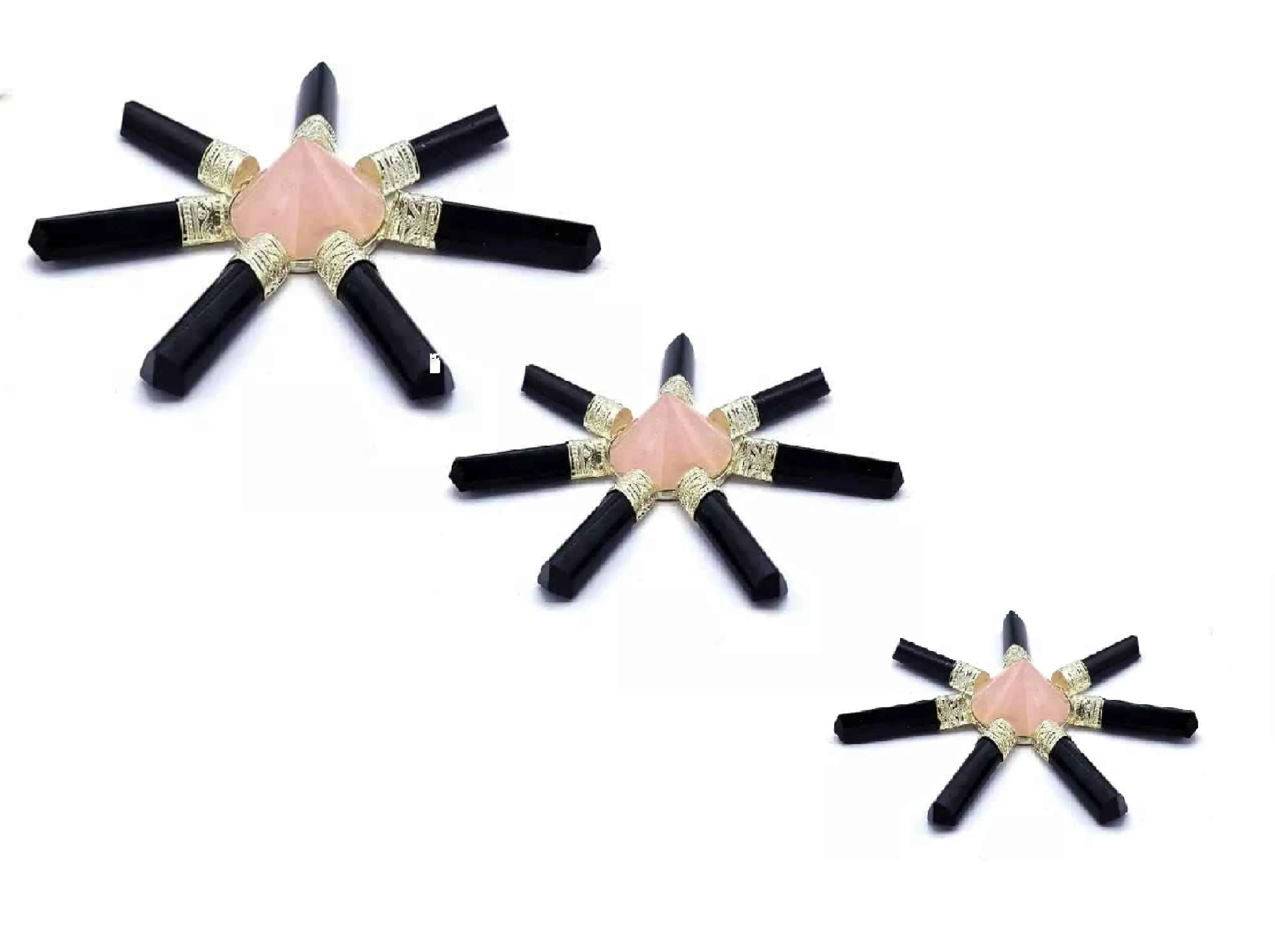 Natural High Quality Rose Quartz With Black Agate Generator Pyramid Energy Generator for Reiki Healing Meditation Protection