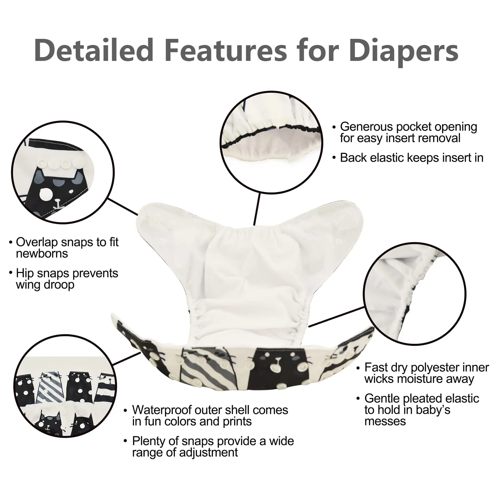 wholesale Reusable Cloth Diapers for Baby Boys One Size Adjustable Washable Pocket Nappy Covers Babies Positional Cloth Diapers
