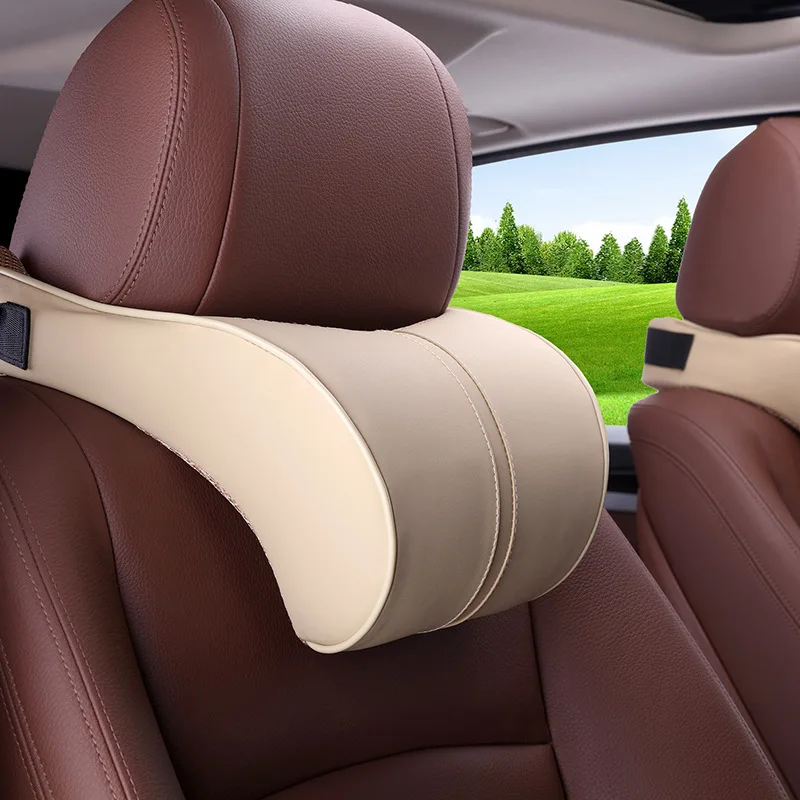 Factory Outlet Car Headrest Neck Pillow Pu Leather  Car Headrest Cushion Memory Foam Cotton Pad Seat
