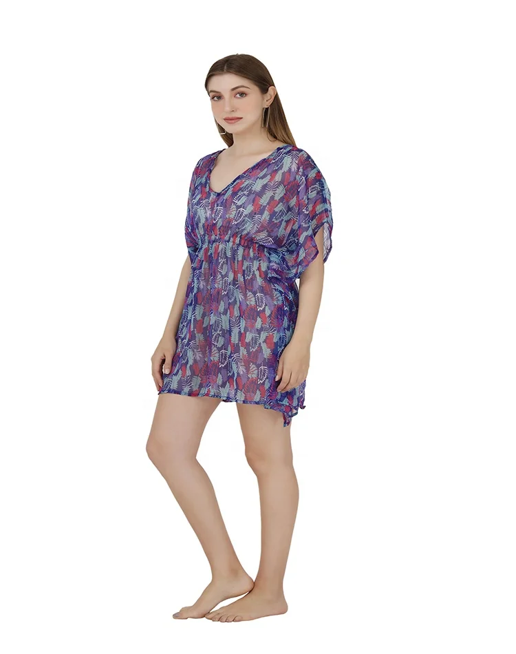 New Design Sexy swimwear & beachwear V-neck Poly-chiffon fabric floral multicolored design Swim cover-up Beach dress for  women