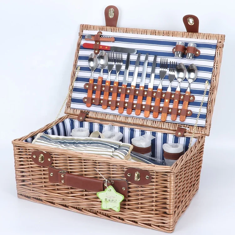 Picnic basket for 4 person wicker material picnic basket with cutlert set