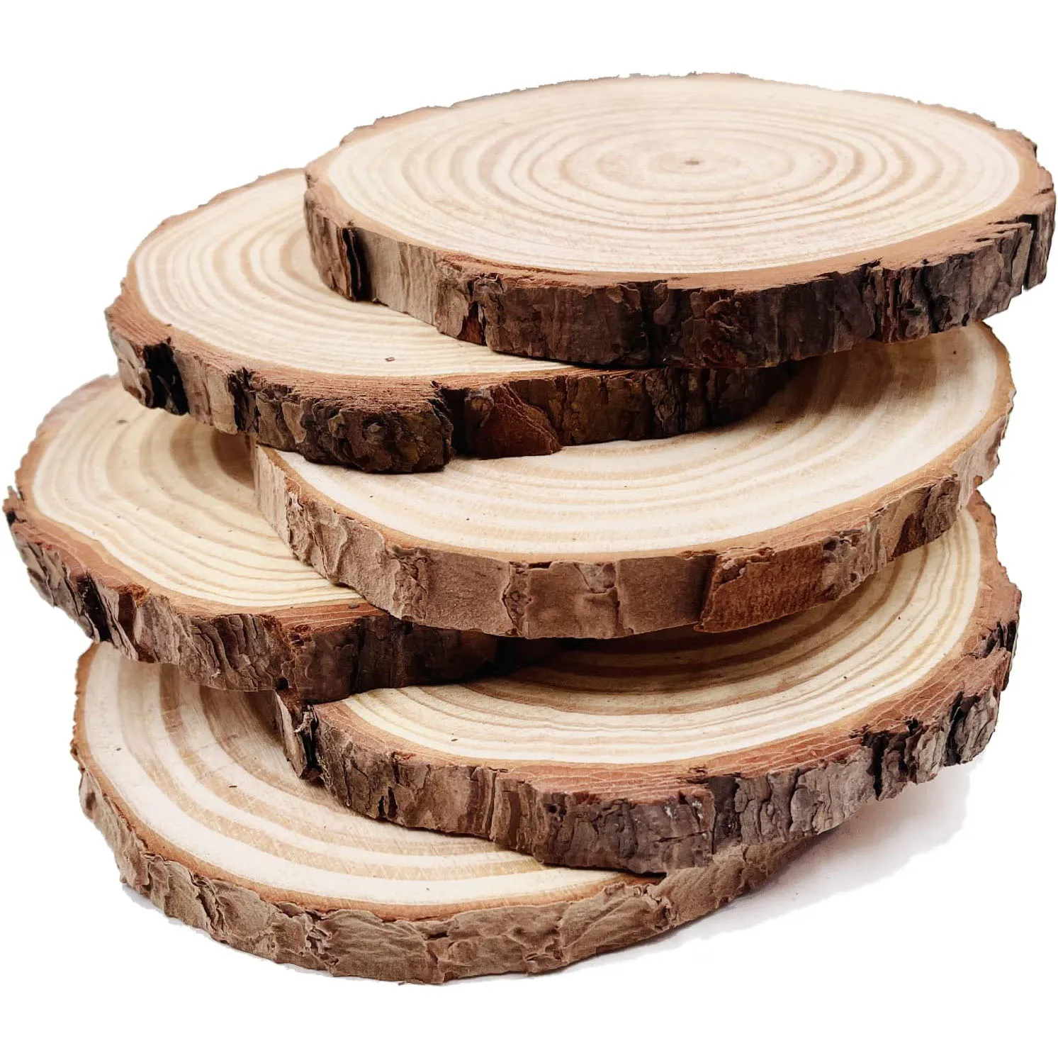 Supplier Wholesale Christmas DIY Unfinished Natural Wooden Rustic Blank Large Round Pine Craft Wood Tree Bark Slices for Crafts