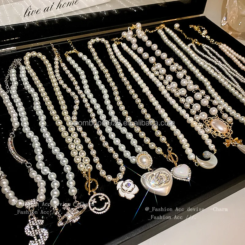 Premium sense necklace French vintage fashion temperament clavicle chain with diamonds Saturn pearl necklace pendant