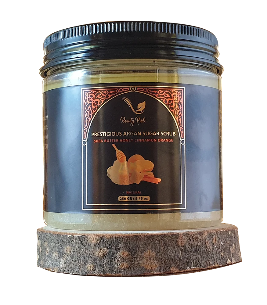 Prestigious Organic Argan Sugar Scrub  Shea Butter Honey & Cinnamon Orange Rich Formulation Softly Exfoliating Low MOQ In Bulk