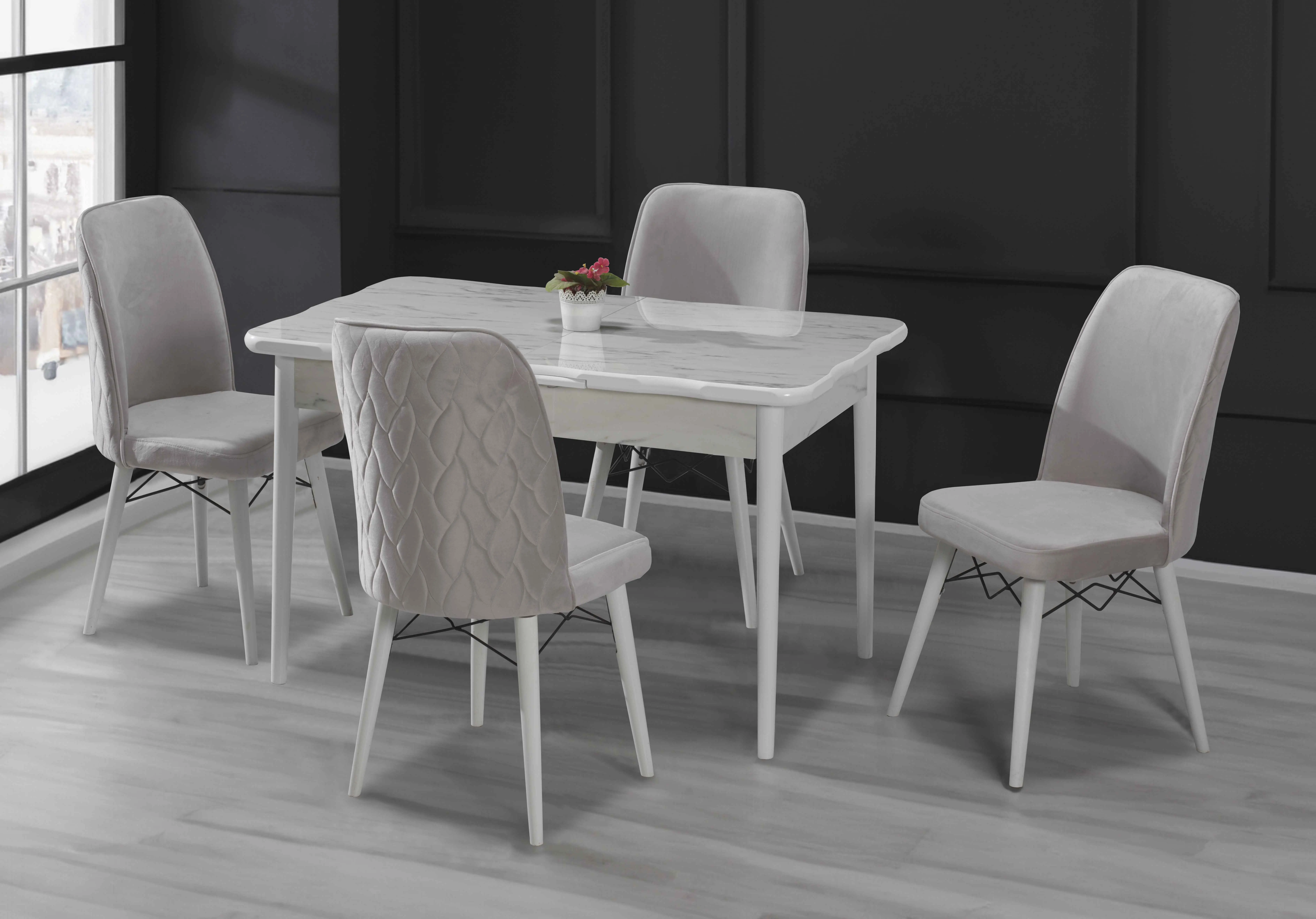 Kitchen dining table with chairs set marble top extended table comfortable chairs saving place hot sales Turkish stylish