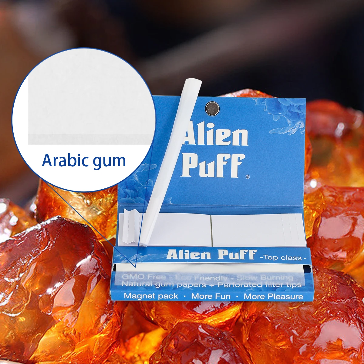 Alien Puff Smoking Rolling Paper 1 1/4 Size White Rice Paper with  Filter Tip Magnet Close  Wholesale Custom Logo Smoking Paper