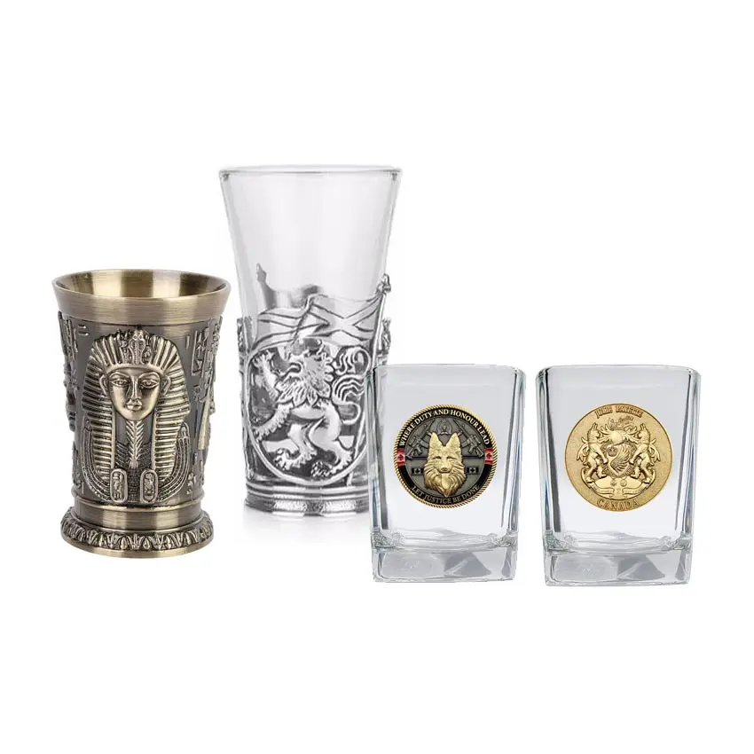 Custom design vintage metal souvenir whisky cup holder bulk pewter decorative shot glasses