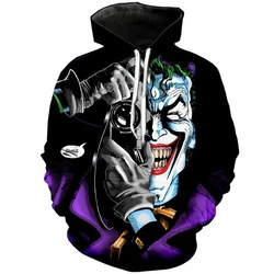 New Arrival Joker 3d Print Sweatshirt Hoodies Men And Women Hip Hop Halloween Poker Face Hoodies Sweatshirt For Couple Clothing