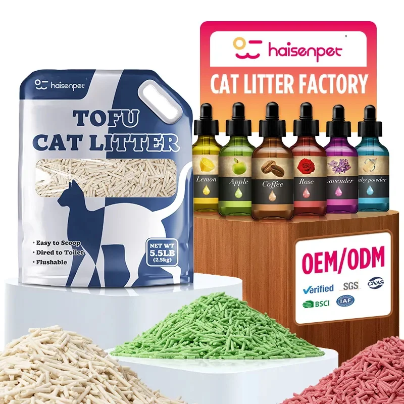 OEM ODM Custom Coffee Lavender Lemon Various Fragrances Clumping Strip Crushed Tofu Cat Litter