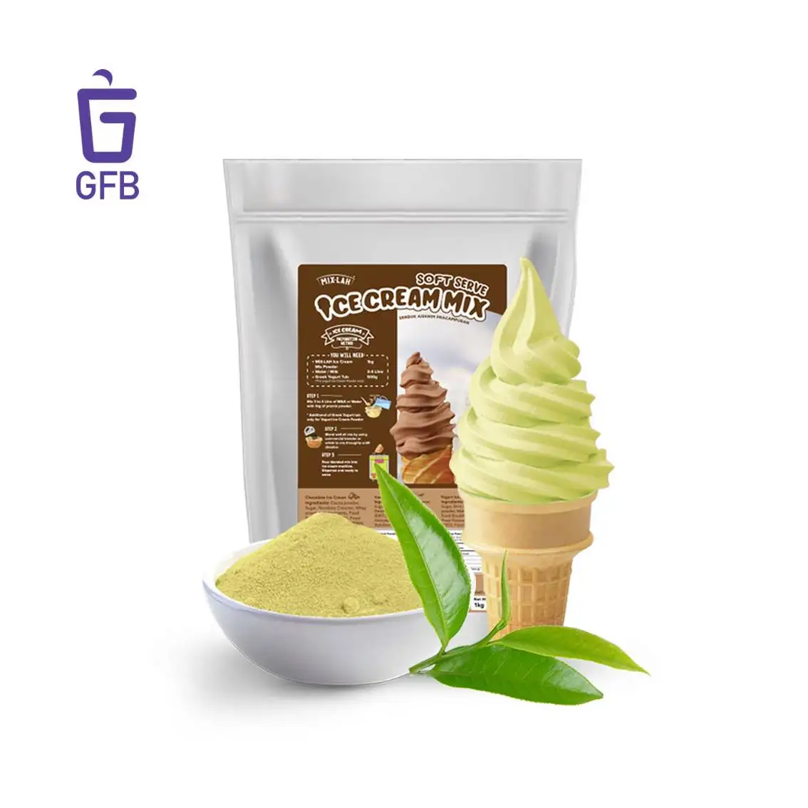 Hot Deals Malaysia Manufactured Wholesale Export 1 kg Thai Green Tea Soft Serve Mix Powder For Ice Cream Machine and Horeca