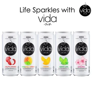 Vida Zero Sparkling Drink - 5 Flavors (325ml x 24 Cans) Salty Lychee/ Minty Lime/ Original Citrus / Lemon / Sakura