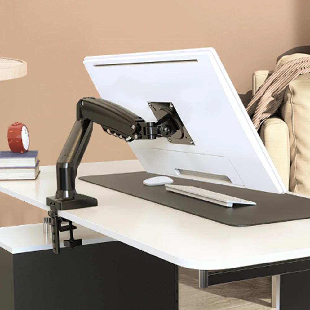 Gas Spring Monitor Desk Mount Stand Full Motion Swivel Single Monitor Arm with Clamp for 17-30 Inch